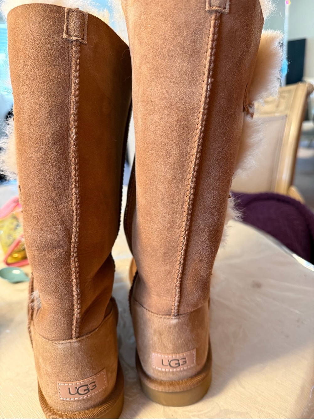 UGG Chestnut Suede Shearling-Trim Pull-On Boots - Picture 7 of 9